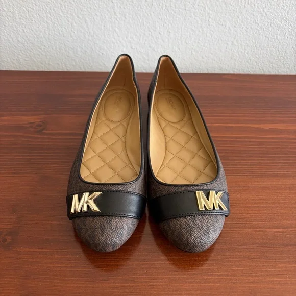 Michael Kors Brown and Black MK Logo Ballet Flats - Picture 1 of 5
